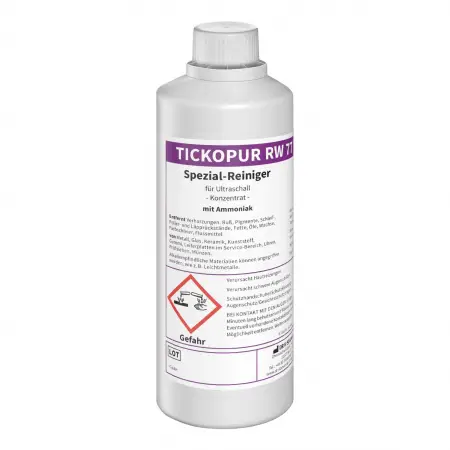 Tickopur RW 77alkaliczny płyn do myjki ultradźwiękowej z dodatkiem amoniaku, przeznaczony do intensywnego czyszczenia sz