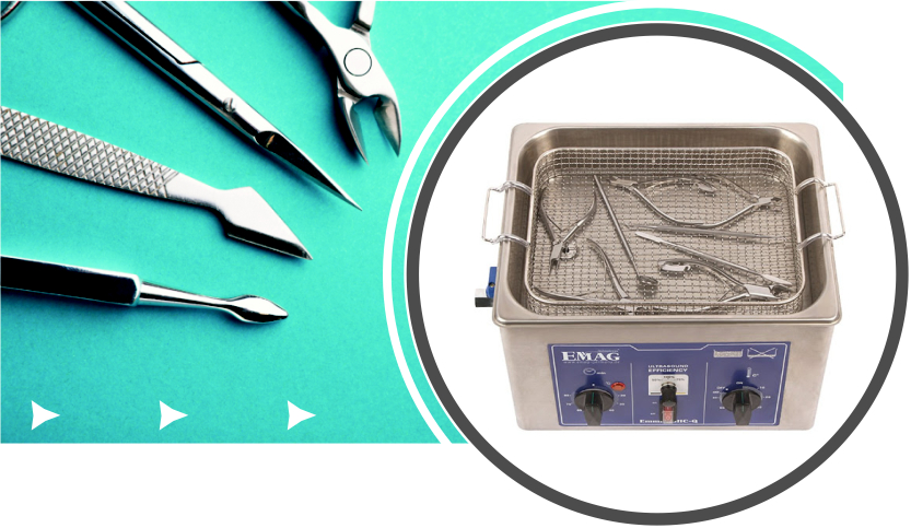 Ilustracja mycia narzędzi podologicznych w myjce ultradźwiękowej